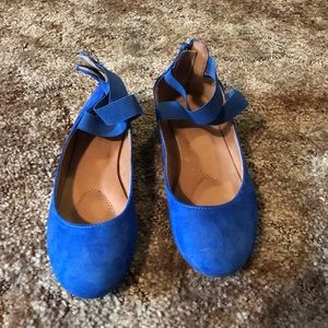 blue flats with ankle bows